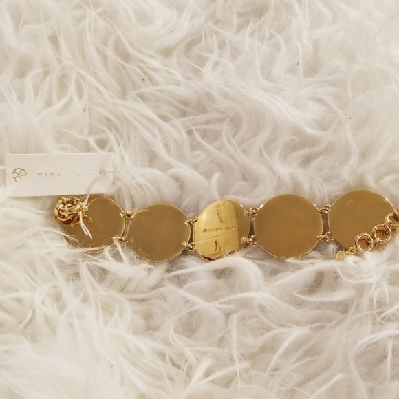 💕TRINA TURK💕 Large Round Bezel Set Stone Flex Bracelet Glass Dome Blue NWT - Picture 8 of 8